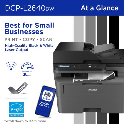Brother DCP-L2640DW Wireless Compact Monochrome Multi-Function Laser Printer with Copy and Scan, Duplex, Mobile, Black & White | Includes Refresh Subscription Trial(1), Amazon Dash Replenishment Ready - Image 8