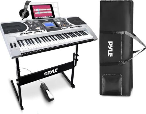 Pyle Portable Electronic Piano Digital Keyboard, 61 Keys w/ Built-in Speakers, 162 Sounds, 200 Music Styles, Waterproof Bag, Sustain Pedal & Headset
