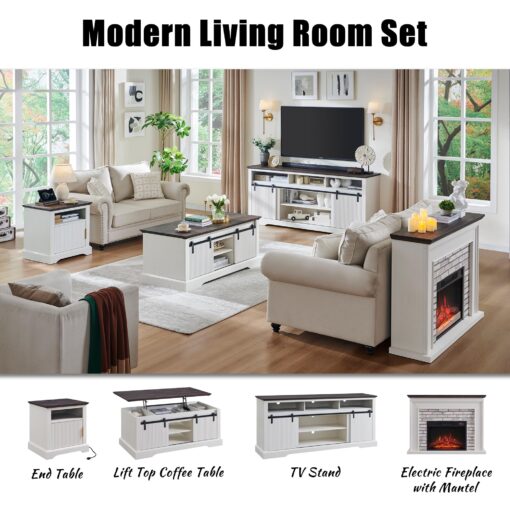 Aitjunz 45" Flip Top Electric Fireplace with Mantel, Electric Fireplace Heater, TV Stand with Freestanding Electric Fireplaces, Remote Control, Adjustable Flame Level for Living Room (White) - Image 2