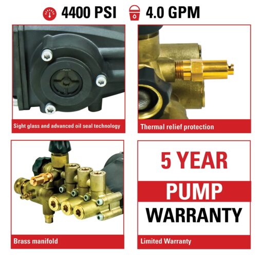AAA 90034 Horizontal Triplex Plunger Replacement Pressure Washer Pump Kit, 4400 PSI, 4.0 GPM, 1" Shaft, Includes Hardware and Siphon Tube, for Industrial Gas Powered Machines, Black - Image 6