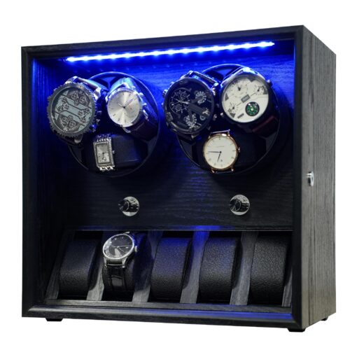 Oryx 6 Watch Winder for Automatic Watches, Rotating Watch Box 5 Rotation Modes Setting Display Case with Extra Watch Storages and LED Light, Lockable Winders USB Powered Super Quiet Mabuchi Motor - Image 6