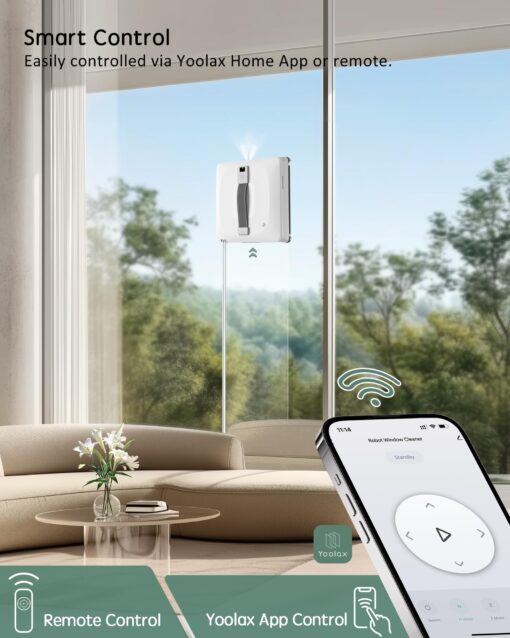 Yoolax Window Cleaning Robot 2.0, Intelligent Robot Window Cleaner with Dual Cross Water Spray Technology, Ungraded 6 Cleaning Paths, Edge Detection System, App & Remote Control, White - Image 4