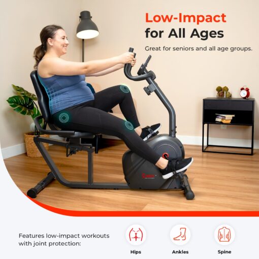 Sunny Health & Fitness Heavy-Duty Recumbent Smart Bike, Wide Cushioned Seat & Back, Cycling Workout Machine, Bicycle Exercise for Adult/Seniors at home, Exclusive Free SunnyFit App Bluetooth Link - Image 3