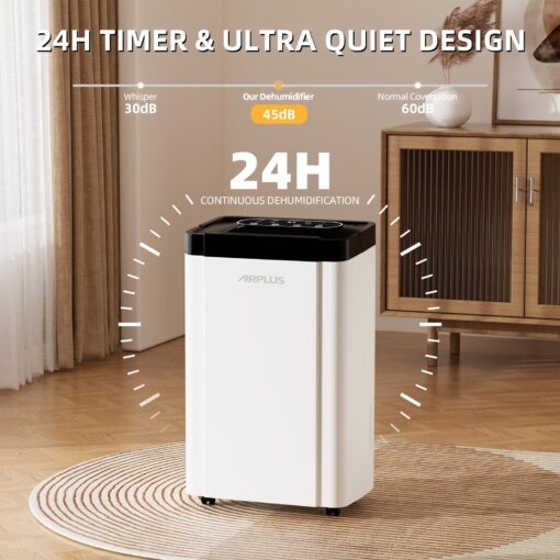 AIRPLUS 4,500 Sq. Ft. 70pint Dehumidifier, Humidity with Auto Shut off, Auto Drain or Manual Drainage, 0.8 gal Water Tank Capacity for Home and Basement - Image 3