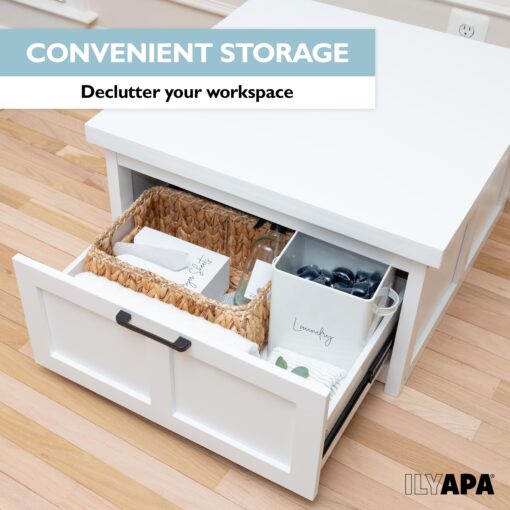Ilyapa Washer and Dryer Stand - Universal Wooden Laundry Pedestal Washing Machine Stand Base with Drawer - Compatible with Samsung, LG, GE, Maytag - 28x28x12 in. - Patent Pending - Image 4