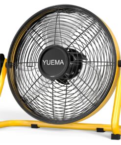 YUEMA Battery Operated Powered 16 Inch Floor Fan High Velocity Rechargeable Fan Cordless Metal Blade Portable Fan for Camping Travel Patio Tent Indoor Outdoor 360 Degree Manual Tilt 12 Speed