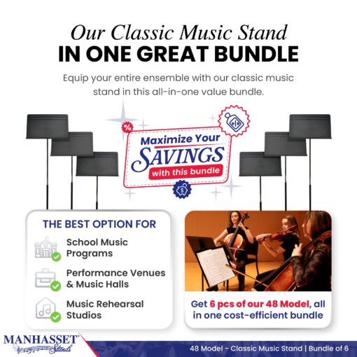 Manhasset Music Stand For Sheet Music - Bulk Pack of 6 Stands - 48 Symphony Model - Long Lasting, Durable Manhasset Stand - Adjustable Height - 20" by 12" - Made in the USA - Image 6