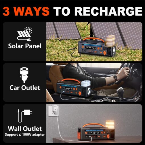 Aaoyun Portable Power Station 300W, 296Wh Solar Generator with 100W USB-C In/Output, Night Light & LED Flashlight, Compact Camping Battery with Strap for Outdoor CPAP Home Backup Emergency - Image 7