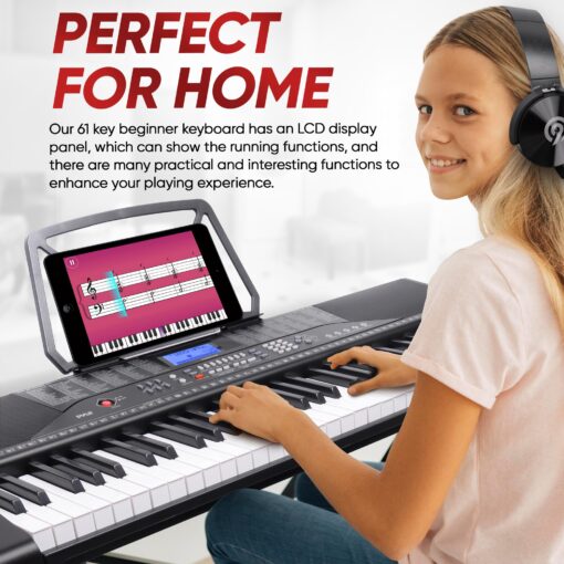 PYLE 61 Key Electric Keyboard Piano, Music Keyboard, LCD Display, Portable Design, Karaoke Function, Includes Headphones, Stand, Stool, Book Rack, Perfect for Beginners - Image 3