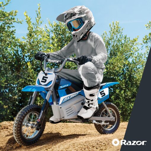 Razor MX350 Dirt Rocket Electric Motocross Off-Road Bike for Age 13+, Up to 30 Minutes Continuous Ride Time, 12" Air-Filled Tires, Hand-Operated Rear Brake, Twist Grip Throttle, Chain-Driven Motor - Image 5