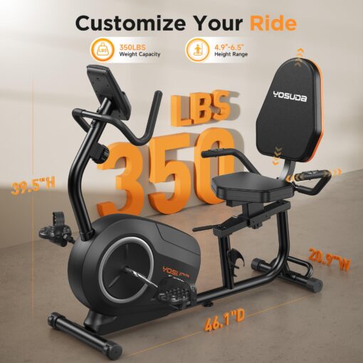 YOSUDA PRO Recumbent Exercise Bike for Home Use with Resistance Bands-Recumbent Bike with Smart Workout APP, Comfortable Seat, Pulse Sensor & 16-level Resistance - Image 3