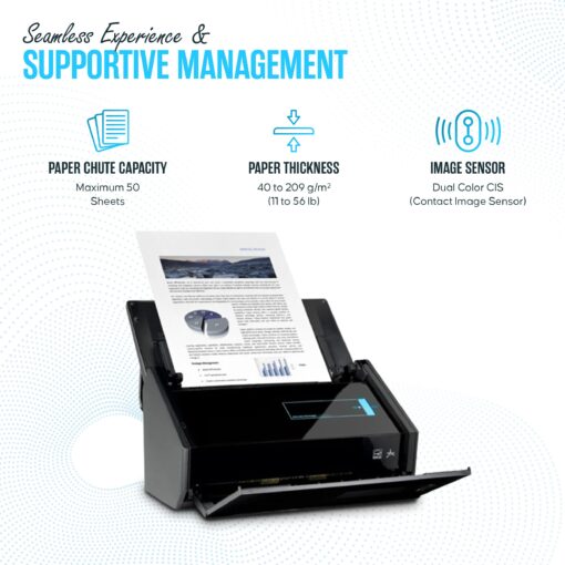 Fujitsu IX500 Scansnap USB High Speed Cloud Enabled Document, Photo & Receipt Scanner for Mac & PC - 1 Year Warranty - ADF with Duplex Scanning - Comes with 16, USB 3.0 Cable (Renewed) - Image 4