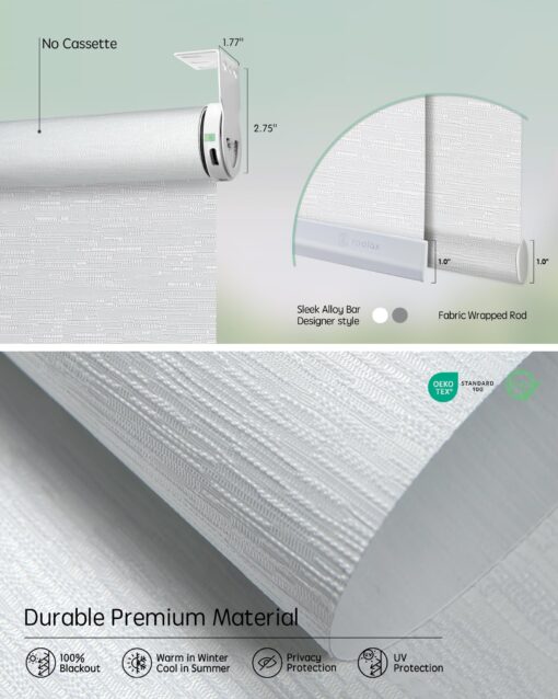 Yoolax Smart Coupled Roller Shades Compatible with Alexa Google, Motorized Blinds with Remote Blackout Coupled Roller Shades for X-Large Windows, Custom Size (XL Coupled-Jacquard White) - Image 3