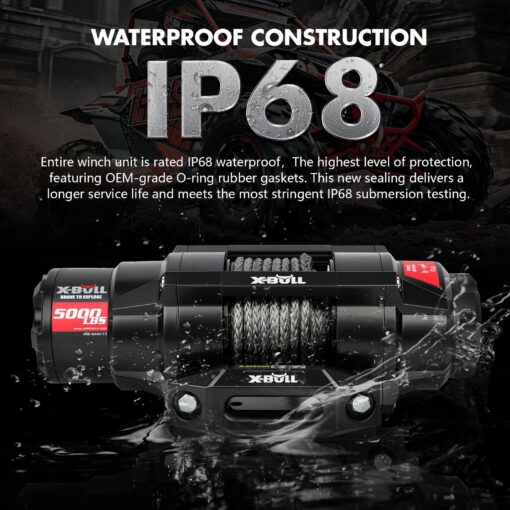 X-BULL 5000lbs Electric Winch - 12V DC Power Waterproof Synthetic Rope Winch with Hawse Fairlead, Wireless & Wired Remote with Mounting Plate for ATV/UTV,Boat Trailer Winch - Image 5