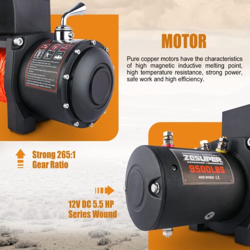 ZESUPER 9500 lbs Electric Winch Kit Waterproof IP67 Electric Winch with Hawse Fairlead, with Both Wireless Handheld Remote and Corded Control Recovery (9500-Rope) - Image 5