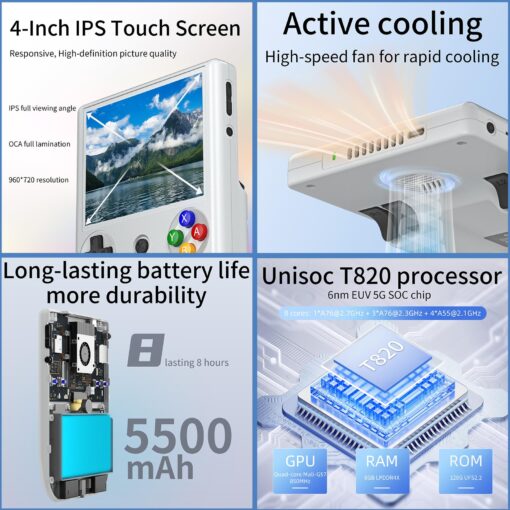RG406V Handheld Game Console Preloaded Games RG 406V 4-inch IPS Multi-touch Screen Retro Game Console 128G UFS2.2 Android 13 Retro Emulator RG406V 5500mAh Battery 1080p DP Output WIFI Bluetooth Gray - Image 3
