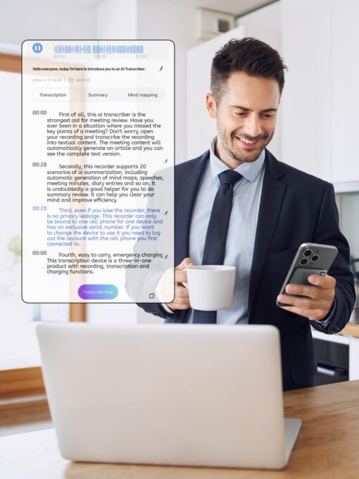 AI Voice Recorder - Record,Transcribe,Charge 3 in 1,Support 107 Languages,Avoid Missing Meeting Highlights,64 GB,ChatGPT Driven AI Summarization,App Control,Mind Mapping,Bluetooth Distance 50ft - Image 7