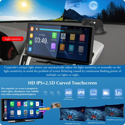 2025 Carpuride W903 Wireless Carplay & Android Auto with Dash Cam - 9.3" HD IPS Touch Car Play Screen for Car, 4K Front & 1080P Rear Camera, Loop Recording, Bluetooth Audio, Mirror Link, GPS, Siri - Image 6