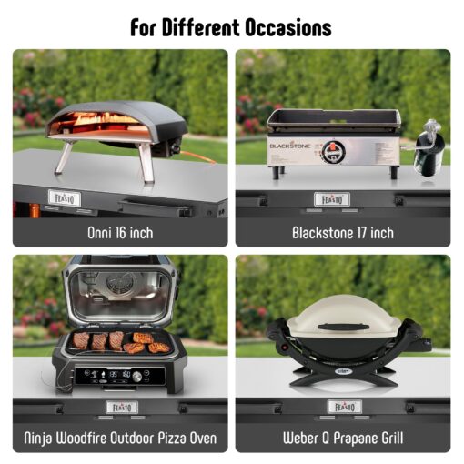 FEASTO Grill Table, Outdoor Bar Cart Grill Cart with Storage Cabinet,Modular Outdoor Kitchen Island, Outdoor Grill Station with 304 Stainless Steel Top,Pizza Oven Table for Lawn & Garden,L35.4” x W24” - Image 2