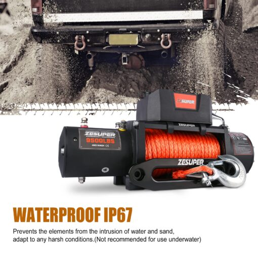 ZESUPER 9500 lbs Electric Winch Kit Waterproof IP67 Electric Winch with Hawse Fairlead, with Both Wireless Handheld Remote and Corded Control Recovery (9500-Rope) - Image 7
