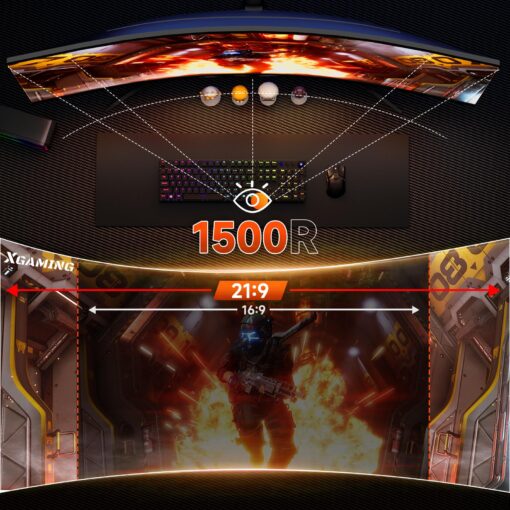 XGaming 34 Inch Curved Monitor, Ultra Wide QHD 1440p Gaming Screen 180Hz, 100% sRGB, 1MS, FreeSync, HDMI DP Computer Display Built-in Speakers, 1500R WQHD 3440x1440 with Back RGB Lights - Image 9
