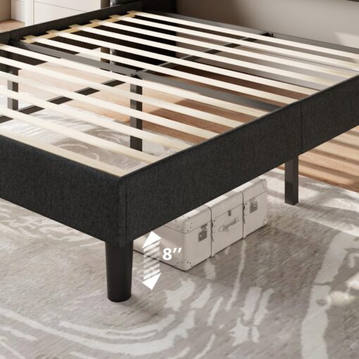 Feonase Full Size Bed Frame with Luxury Wingback and Fast Charging Station,Full Upholstered Button Tufted Storage Headboard Platform Bed,Sturdy Wooden Slats Support,Noise-Free, Easy Assembly,Dark Gray - Image 3