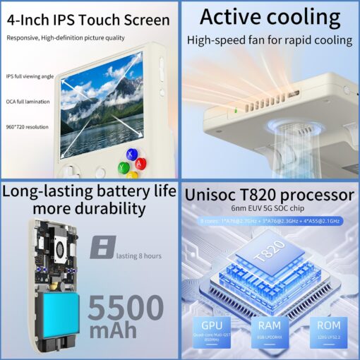 RG406V Handheld Game Console Preloaded Games RG 406V 4-inch IPS Multi-touch Screen Retro Game Console 128G UFS2.2 Android 13 Retro Emulator RG406V 5500mAh Battery 1080p DP WIFI Bluetooth Beige White - Image 4