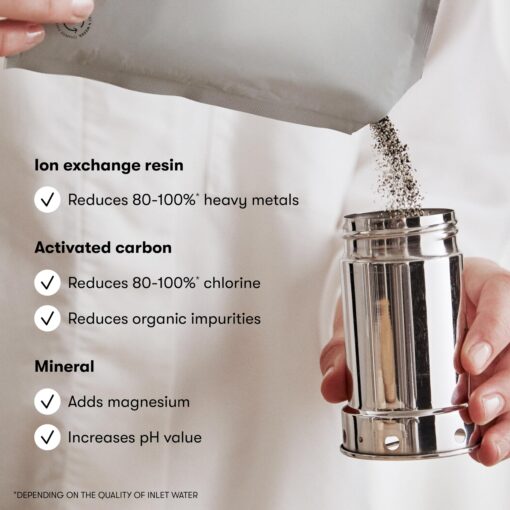 aarke Purifier Large - 1.66 L Glass Water Filter Pitcher Bundle, Refillable Stainless Steel Filter, BPA-Free, Includes (3-Pack) Refill Enriched Granules, Reduce Heavy Metals and Adds Minerals - Image 6