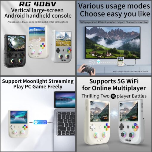 RG406V Handheld Game Console Preloaded Games RG 406V 4-inch IPS Multi-touch Screen Retro Game Console 128G UFS2.2 Android 13 Retro Emulator RG406V 5500mAh Battery 1080p DP WIFI Bluetooth Beige White - Image 3