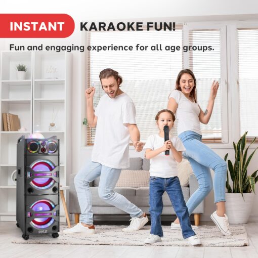 Pyle Portable Bluetooth PA Speaker System - 2000W Active powered Outdoor Bluetooth Speaker Portable PA System w/ Microphone In, Party Lights, USB SD Card Reader, AUX/RCA/FM Radio, Wheels - PSUFM1043BT - Image 4