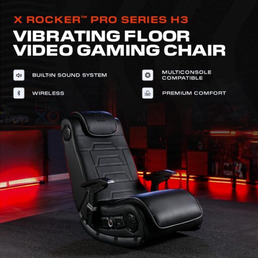 X Rocker Pro Series H3 XL Video Gaming Floor Chair with Armrests, Built-In Audio & Vibration via Wireless Bluetooth, Foldable, Vegan Leather, 300 lbs Max, Amazon Exclusive, Black - Image 8