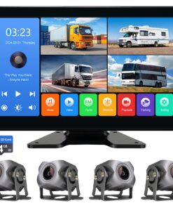 4 Channel 1080p Backup Camera Dash Cam for RV/Truck/Trailer/Van/SUV/Cars,10.2 Inch Touch Screen Quad Split Parking Monitor with DVR Recording/Playback/Bluetooth/FM Radio/Music/Video Player