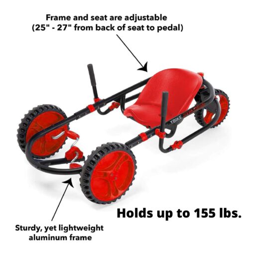YBIKE Explorer Pedal Car - 3-Wheel Go Kart for Kids, Ride On Toys for Girls and Boys, Ages 4 & Up, Steer with Handles, Adjustable Frame & Seat, Up to 155 lbs, Red & Black - Image 6