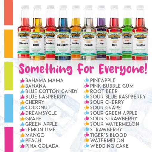 Hawaiian Shaved Ice Party Kit with 20 Syrup Flavors in 16oz. Bottles, 200 Snow Cone Cups, 200 Spoon Straws, and 20 Pouring Spouts. Great for Birthday Parties. Allergy-friendly - Image 2