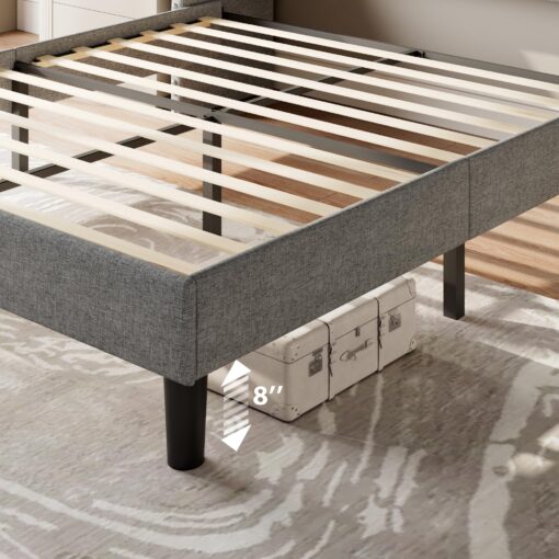 Feonase Full Size Bed Frame with Luxury Wingback and Fast Charging Station,Full Upholstered Button Tufted Storage Headboard Platform Bed,Sturdy Wooden Slats Support,Noise-Free,Easy Assembly,Light Gray - Image 2