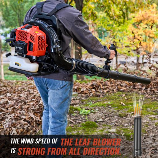 52cc Gas Backpack Leaf Blower, 2.1 HP Engine, High-Velocity 570 CFM, 250 MPH, Ergonomic Design, Low Vibration, and Cruise Control for Yard Work All Year Round - Image 4