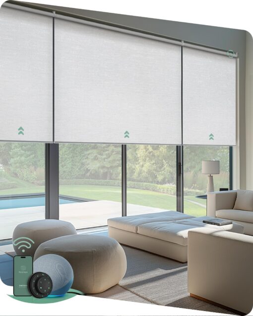 Yoolax Smart Coupled Roller Shades Compatible with Alexa Google, Motorized Blinds with Remote Blackout Coupled Roller Shades for X-Large Windows, Custom Size (XL Coupled-Jacquard White)