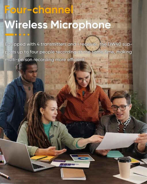 7RYMS iRay DW40 Four-channel Wireless Lavalier Microphone, Charging Case, Noise Cancellation, 656ft Range, 12.5H Working, Lav Mic for Camera, iPhone, Android Phone, Vlogging, Streaming, Interview, etc - Image 8