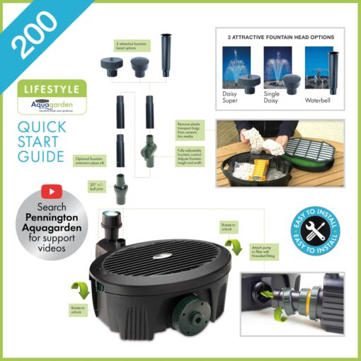 Pennington Aquagarden , Inpond 5 in 1, Pond & Water Pump, Filter, UV Clarifier, LED Spotlight and Fountain , All in One solution for a Clean, Clear and Beautiful pond , For Ponds up to 200 Gallons - Image 12