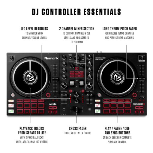 Numark Mixtrack Pro FX – 2 Deck DJ Controller For Serato DJ with DJ Mixer, Built-in Audio Interface, Capacitive Touch Jog Wheels and FX Paddles - Image 6