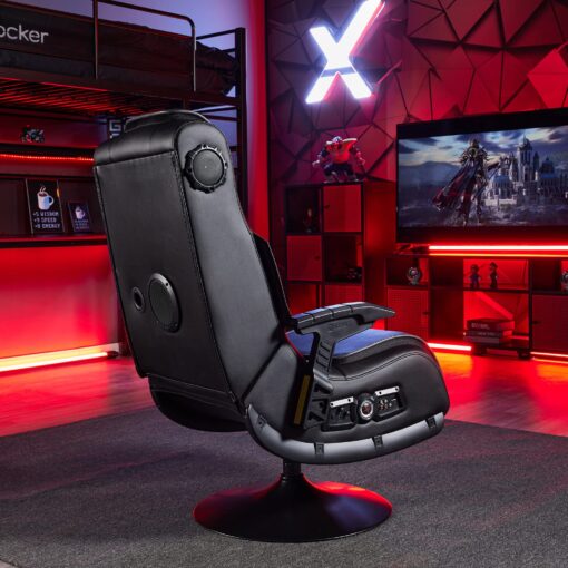 X Rocker Pro Lounging Video Gaming Pedestal Chair with Armrests, Built-In Audio & Vibration via Wireless Bluetooth, Foldable, Vegan Leather, 275 lbs Max, Black - Image 8