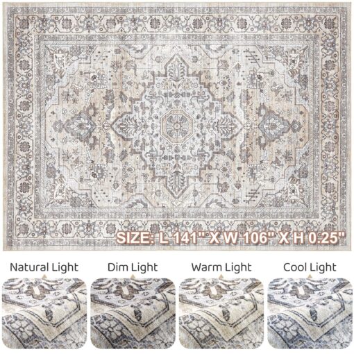 9x12 Area Rug Living Room: Washable Boho Large Neutral Vintage Soft Rugs Stain Resistant Farmhouse Non Slip Indoor Floor Carpet for Bedroom Nursery Kids Playroom Office Dining Room Home- Ivory Gray - Image 2