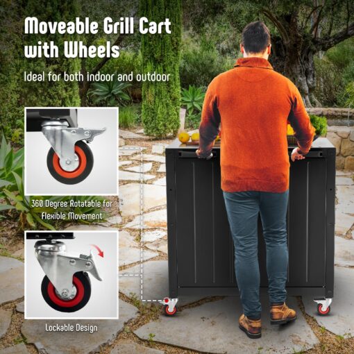 FEASTO Grill Table, Outdoor Bar Cart Grill Cart with Storage Cabinet,Modular Outdoor Kitchen Island, Outdoor Grill Station with 304 Stainless Steel Top,Pizza Oven Table for Lawn & Garden,L35.4” x W24” - Image 6
