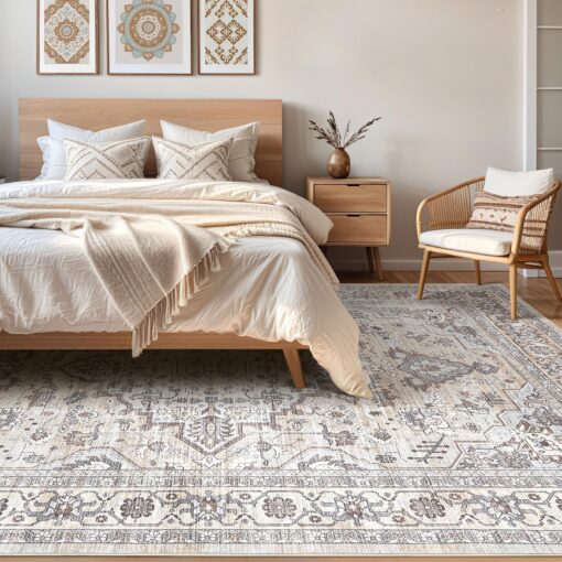 9x12 Area Rug Living Room: Washable Boho Large Neutral Vintage Soft Rugs Stain Resistant Farmhouse Non Slip Indoor Floor Carpet for Bedroom Nursery Kids Playroom Office Dining Room Home- Ivory Gray - Image 7
