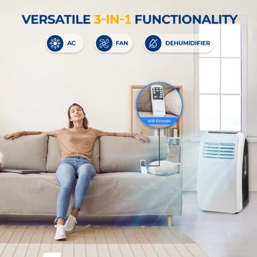3-in-1 Portable Air Conditioner with Built-in Dehumidifier Function,Fan Mode, Remote Control, Complete Window Mount Exhaust Kit - Image 6