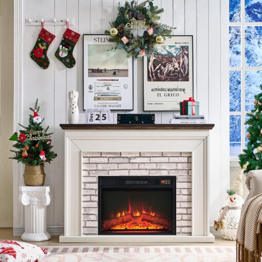 Aitjunz 45" Flip Top Electric Fireplace with Mantel, Electric Fireplace Heater, TV Stand with Freestanding Electric Fireplaces, Remote Control, Adjustable Flame Level for Living Room (White) - Image 3