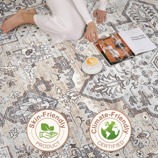 9x12 Area Rug Living Room: Washable Boho Large Neutral Vintage Soft Rugs Stain Resistant Farmhouse Non Slip Indoor Floor Carpet for Bedroom Nursery Kids Playroom Office Dining Room Home- Ivory Gray - Image 3