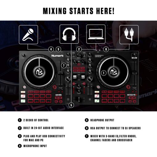 Numark Mixtrack Pro FX – 2 Deck DJ Controller For Serato DJ with DJ Mixer, Built-in Audio Interface, Capacitive Touch Jog Wheels and FX Paddles - Image 7