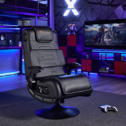 X Rocker Pro Lounging Video Gaming Pedestal Chair with Armrests, Built-In Audio & Vibration via Wireless Bluetooth, Foldable, Vegan Leather, 275 lbs Max, Black - Image 5
