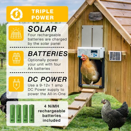 Automatic Chicken Coop Door Opener, ChickenGuard One in All 4 Colours, Timer/Light Sensing, Winter Mode, Auto-Stop & Predator Proof, 3 Power Options, Solar, Battery or Electric (Grey + Solar Kit) - Image 7